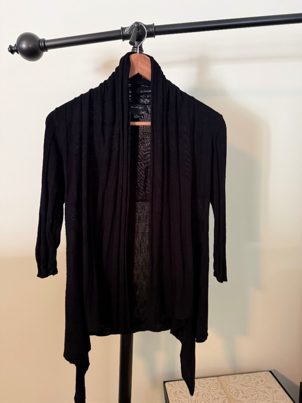 INC International Concepts Black Draped Open Front Cardigan Jacket